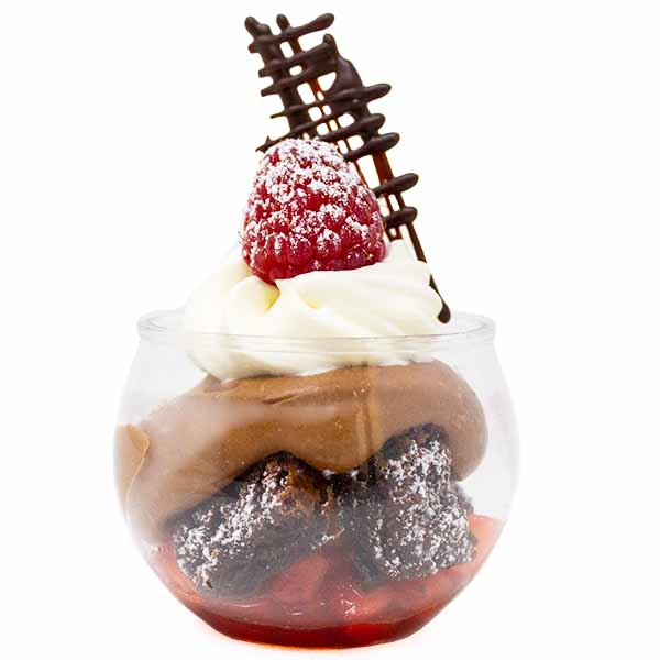 3 Oz Round Plastic Mini Dessert Sphere Cup With Chocolate Raspberry Brownie