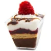 2 oz mini pyramid plastic dessert cup filled chocolate raspberry parfait