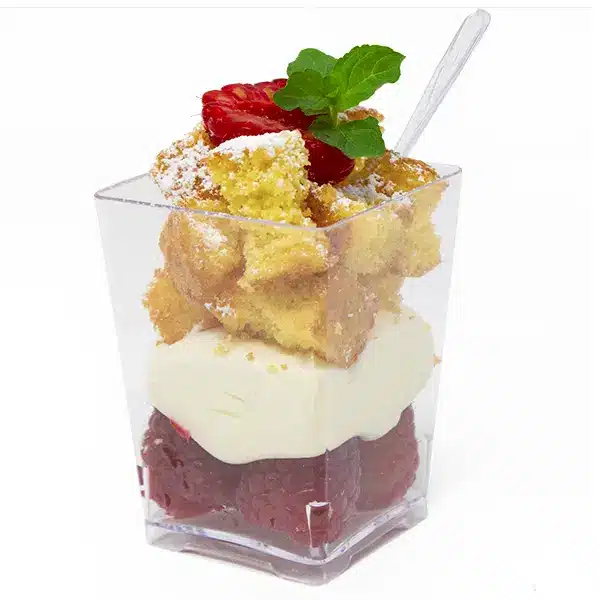 mini catering cup square mini dessert cup with strawberry cake parfait and spoon