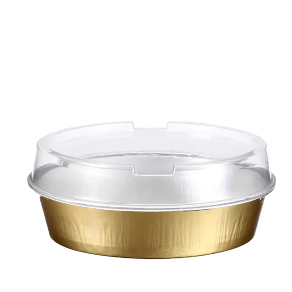 Gold Creme Brulee 8oz Bakeable Aluminum Cup with Clear Plastic Lid