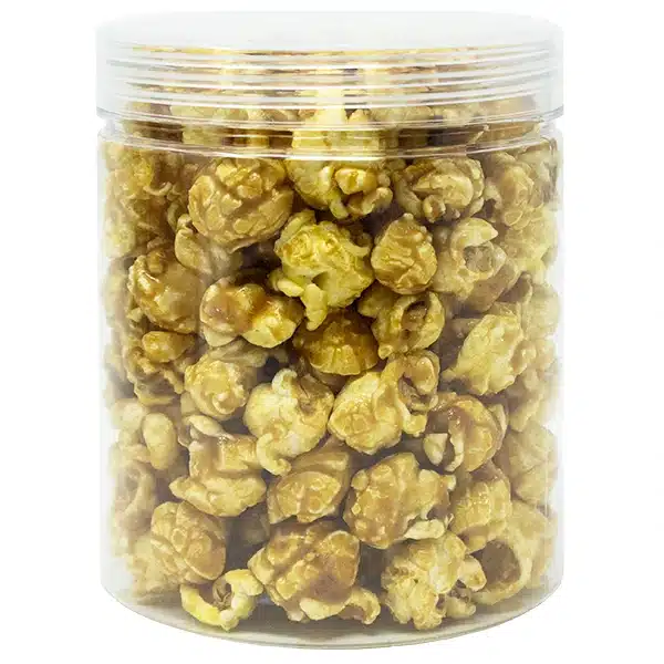 Candy Popcorn in Clear Plastic Mason Jar with Clear Plastic Lid