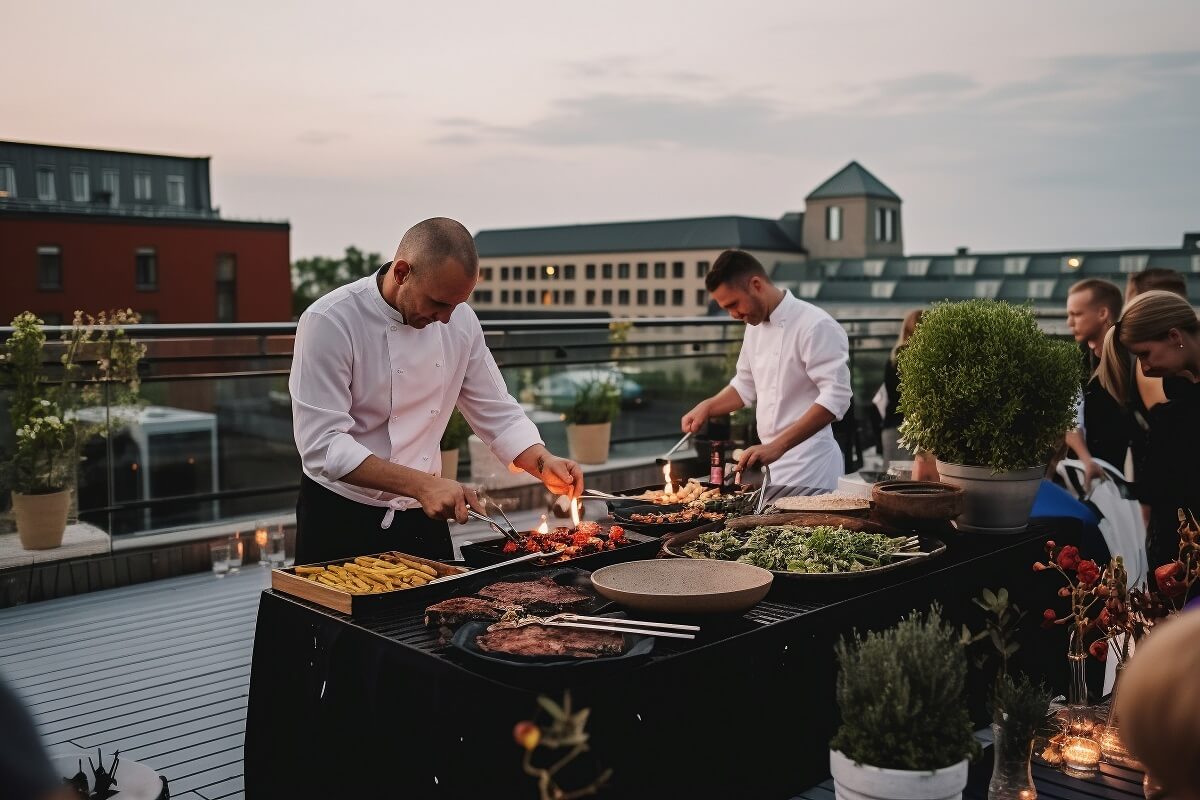 Chefs preparing food during an outdoor event