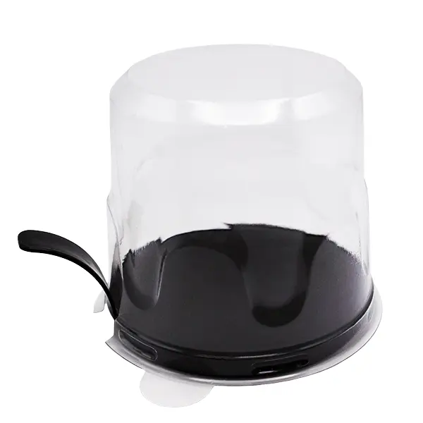 Round plastic black tray with handle and clear lid