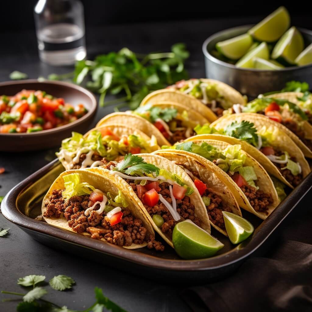Tacos displayed on a serving tray
