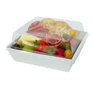 White Square Cardboard To-Go Box with Clear Plastic Lid for appetizers, meals, and more for all events